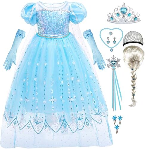 ZaisuiFun Regina Delle Nevi Costume Principessa Vestito Elsa Abito Bambina Ragazza Halloween Carnevale Cosplay