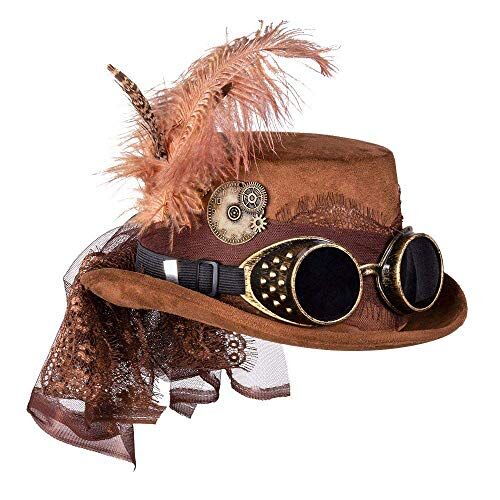 Boland Cappello Space Punk Deluxe con occhiali, cappello steampunk, copricapo, accessorio per costume per carnevale, festa a tema o JGA