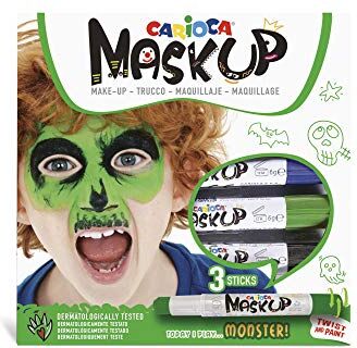 Carioca Mask Up Monster, Truccabimbi Kit per Bambini e Bambine, Trucchi per la Pelle in Stick Ideali per Natale, Halloween, Carnevale e Feste 3 Colori e 2 Tutorial Dermatologicamente Testati