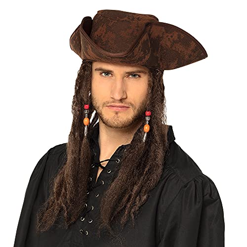 Boland Cappello da pirata Dirty Joe con capelli, cappello da pirata per carnevale e feste a tema, accessorio per costumi, copricapo per costumi di carnevale