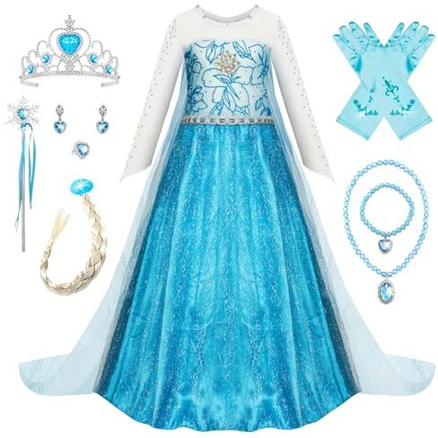 New front Frozen 2 Elsa Costume Costumi della Principessa Elsa Set da Principessa Abito delle Ragazze con Accessori Vestito della Principessa per Festa di Natale Carnevale Blu 130