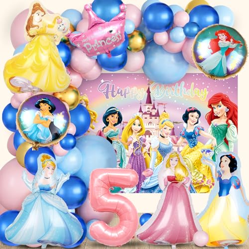 YAXMME Principesse Compleanno 5 anni, Palloncini Principesse, Sfondo di Principessa, Palloncini Principessa Foil, Decorazioni Festa Compleanno Principessa, Forniture per Feste Principessa per Bambina