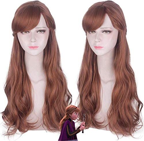 EQWR Halloween Fashion Christmas Party Dress Up Wig Princess Anna Frozen 2 Frozen 2 Brown Side Split Cos Anime Wig