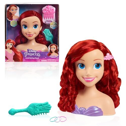 Testa da pettinare di Ariel della collezione Principesse Disney da 20 cm con accessori, 7 pezzi, capelli rossi, giochi di finzione, giocattoli per bambini di età di Just Play