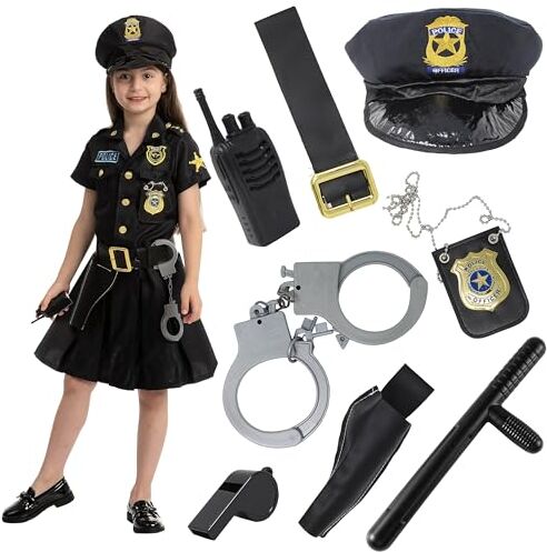 Spooktacular Creations Spooktacular Creation Set Costume da Poliziotta per Bambina e Ragazza Halloween Dress Up Party Giochi di Ruolo Cosplay Carnevale Festa a Tema (Large (10-12 yrs))