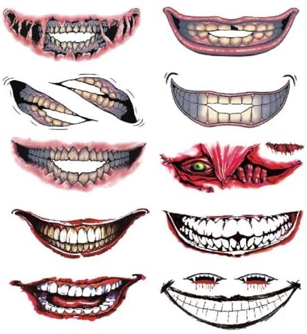 oueyfer 1 set di Halloween temporaneo tatuato horror falso grandi bocche tatuate adesivi adulti bambini Halloween tema make up party forniture halloween bocca adesivi tatuati horror labbra fai da te