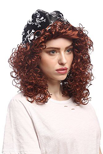 WIG ME UP 91121-ZA340 Parrucca Donna Carnevale Halloween Pirata Piratessa Wild Riccia Castano Castano Rossiccio Foulard