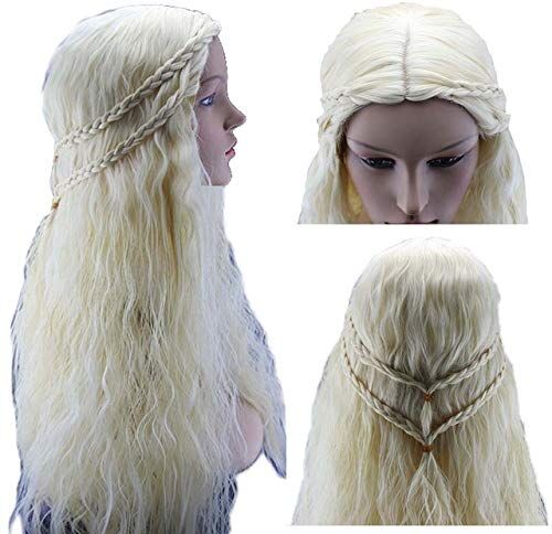 RONGYEDE Parrucca anime cosplay Daenerys Targaryen Drago Principessa Oro Chiaro Parrucca Game of Thrones Trecce Cosplay Costume Taglia unica Oro Chiaro