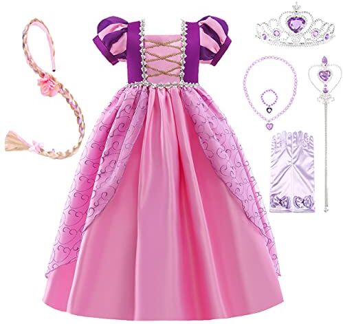 Lito Angels Vestito Costume da Principessa Rapunzel con Accessori per Bambina, Taglia 5-6 Anni, Manica Corta, Rosa Viola