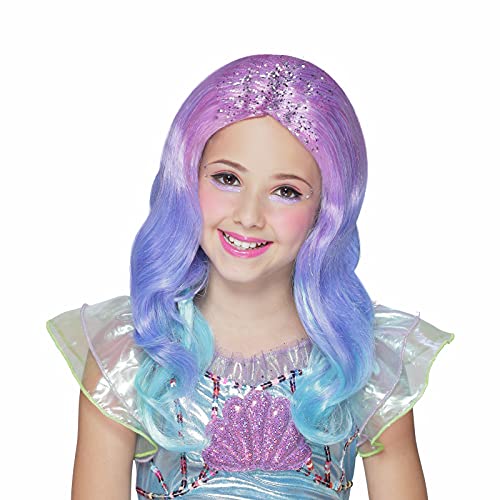 SOOXU Parrucca da principessa per bambini, per Halloween, scuola, gioco di ruolo, Natale, sirena, regina, viola, blu, ondulata, per bambine e ragazze, per cosplay e anime