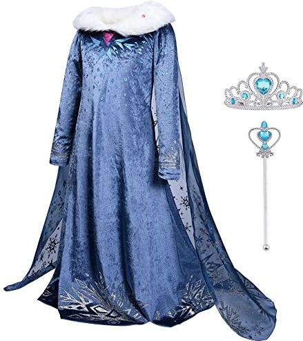 ACWOO Elsa Costume, Elsa Anna Bambina Vestito, Set da Principessa Corona Bacchetta, Costume Vestito Bambina Principessa per Cosplay Party Halloween Natale (150cm)