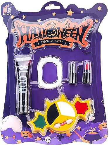 duoleey Trucchi Halloween Kit Bambini Adulto Viso Corpo, Sangue Finto, Denti da Vampiro, Trucco per Halloween, Carnevale, Cosplay, Festa di Compleanno