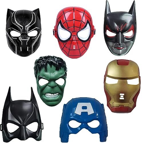 LGQHCE Marvel Avengers Maschere, 7Pcs Maschera da Supereroe, Avengers Maschere per Feste, Bambini Cosplay Batman Panther Hulk Maschere per Compleanni Natale Cosplay