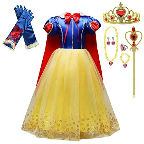 Lito Angels Vestito Costume da Principessa Biancaneve con Mantello e Accessori per Bambina, Taglia 9-10 Anni