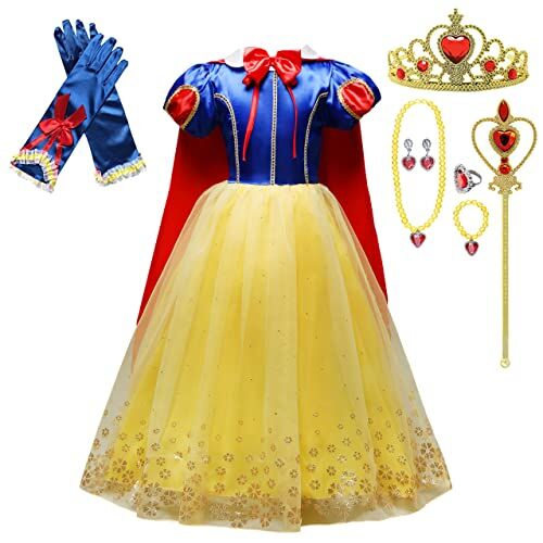 Lito Angels Vestito Costume Classico Biancaneve con Mantello e Accessori per Bambina, Taglia 3-4 Anni