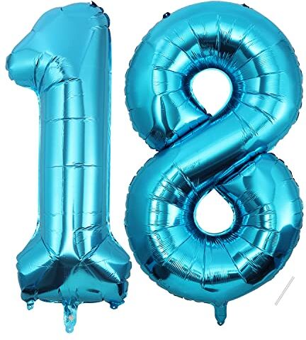 Maclunar Palloncini Compleanno 18 anni Blu -101 CM Palloncino Numero 18 Gonfiabile in Foil-Decorazioni Compleanno di un uomo donna- Vola con l'Elio