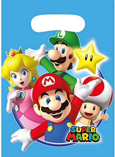 amscan Luigi Super Mario Party Bags, Cartoni Animati, Colore Blu, 8 Count (Pack of 1),