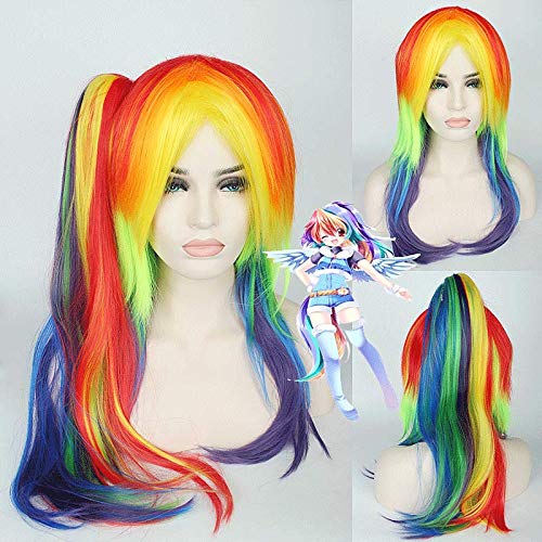 EQWR Halloween Fashion Christmas Party Dress Up Wig My Little Pony Rainbow Wig Color Cosplay Wig Anime Wig 296 Color: Body【Long Headgear】