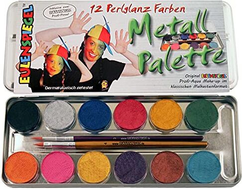 Eulenspiegel CREATIVE  212.028 trucco tavolozza di metallo, 2 pennelli e 12 perlescenti colori