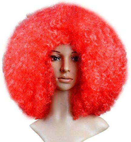 Generic Partito Divertente Afro Clown Capelli Calcio Adulti Afro Mascherata Parrucche Capelli Lunghi Marrone Scuro (A, Taglia unica)