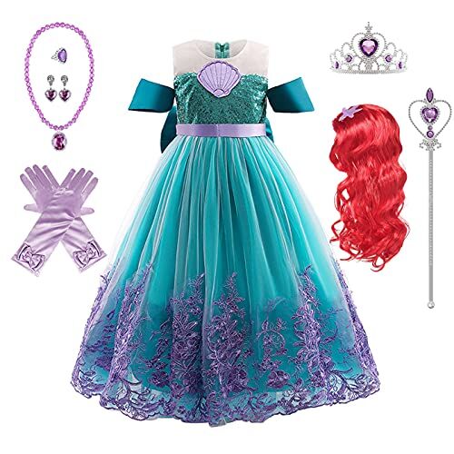 Kosplay Ragazza Vestito da Principessa Sirena Costume da Principessa Ariel con Accessori Parrucca Compleanno Natale Halloween Carnevale Cosplay Festa Vestito Fantasia