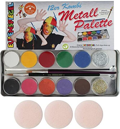 Eulenspiegel Palette di Trucchi con 10 Colori opachi, 2 Glitterati e 2 pennelli