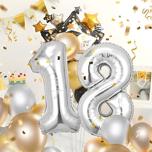 Maclunar Palloncini Compleanno 18 anni Argento -101 CM Palloncino Numero 18 Gonfiabile in Foil -Decorazioni Compleanno di un uomo donna- Vola con l'Elio