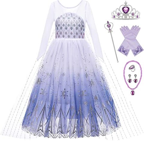 New front Costume da Principessa Frozen Elsa Vestito Elsa Frozen Bambina Abito da Principessa Gonna in Tulle per Festa di Cosplay Party Halloween Compleanno Carnevale Natale Viola 130