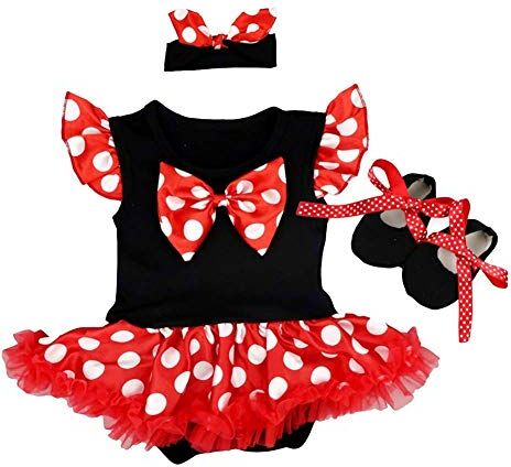 HIHCBF Neonata Costume di Carnevale Vestito da Principessa Minni Pagliaccetto per Bimba Compleanno Festa Halloween Cosplay Natale Abitini per Bambina con Archetto Scarpe 12-18 mesi