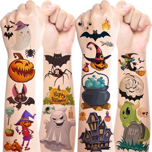 BOYATONG 20 fogli di tatuaggi temporanei per bambini, bambine e ragazzi, motivi Halloween, fantasmi, zucche per festival, feste