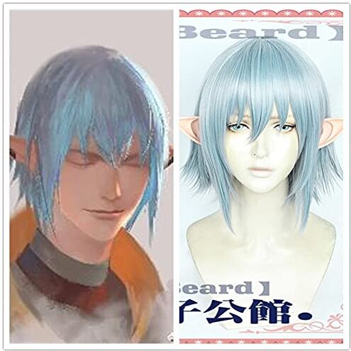 XINYIYI Gioco Final Fantasy Ff14 Xiv Haurchefant Greystone Parrucca Cosplay Parrucche Sintetiche Corte Blu Chiaro Per Halloween Party Gioco Di Ruolo