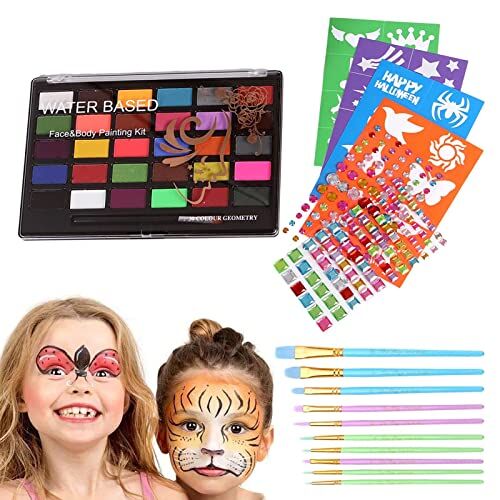 Xzbling Pittura del Viso   Pittura per Il Corpo Viso Professionale Set di Palette per Il Trucco Fancy Art con Pennello per Halloween, Costumi Cosplay, Feste