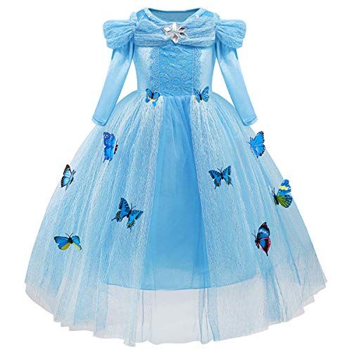 CinheyU Cenerentola Carnevale Costumi per Bambine Cinderella Principessa Compleanno Abiti Ragazze Natale Halloween Cosplay Cerimonia Festa Tulle Vestito 8-9 anni