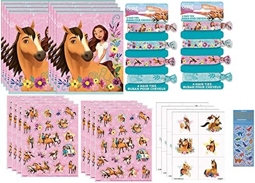 Unique Spirit Riding Free Horse Compleanno Party Supplies Favor Bundle Pack per 8 include 8 sacchetti, 24 tatuaggi, 8 fogli di adesivi, 8 cravatte per capelli