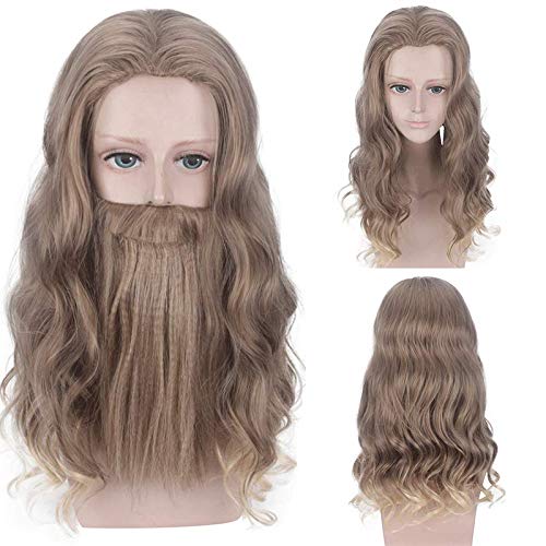 EQWR Halloween Fashion Christmas Party Dress Up Wig Fat Thor Short Curly Hair + Beard Cosplay Marvel Movie Wig