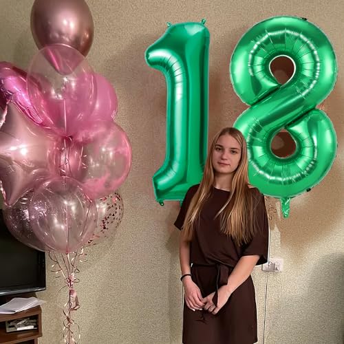 Maclunar Palloncini Compleanno 18 anni Verde -101 CM Palloncino Numero 18 Gonfiabile in Foil -Decorazioni Compleanno di un uomo donna- Vola con l'Elio
