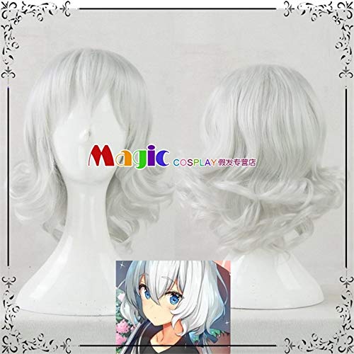 GGOII Anime Zombie Land Saga Junko Konno Cosplay Parrucca 30 cm Bianco Argento Junko Onde Parrucca + Cappuccio Parrucca