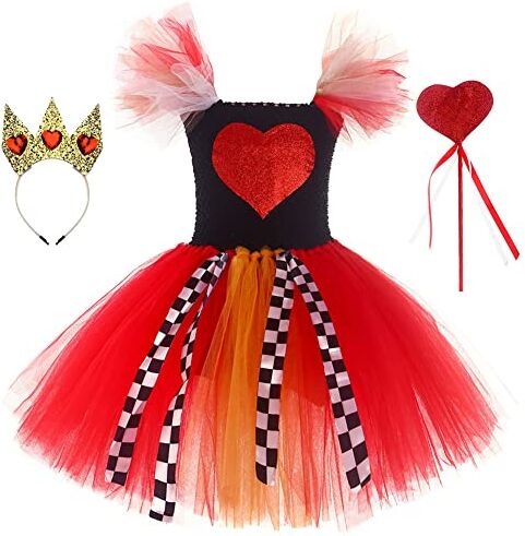 IMEKIS Ragazza Costume da Regina di Cuori Alice nel Paese delle Meraviglie Halloween Vestire con Bacchetta Magica Corona Cosplay Set Vestito da Principessa Blu e Grembiule da Compleanno Carnevale Vestiti