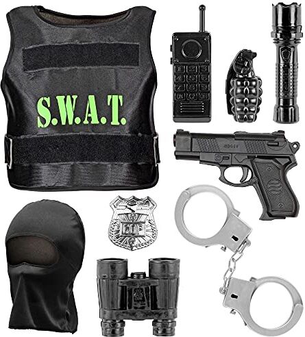 WIDMANN S.W.A.T." (bulletproof vest, mask, badge, gun, handcuffs, radio, flashlight, hand grenade, binoculars) (One Size Fits Most Children)