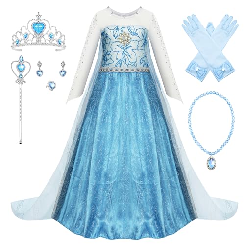 New front Frozen 2 Elsa Costume Costumi della Principessa Elsa Set da Principessa Abito delle Ragazze con Accessori Vestito della Principessa per Festa di Natale Carnevale