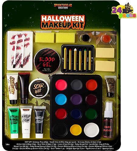 Spooktacular Creations 25 pezzi 12 colori Halloween Family Kit per il trucco con effetti speciali, pittura per il viso, set per il trucco facile e facile da togliere per forniture Halloween Cosplay