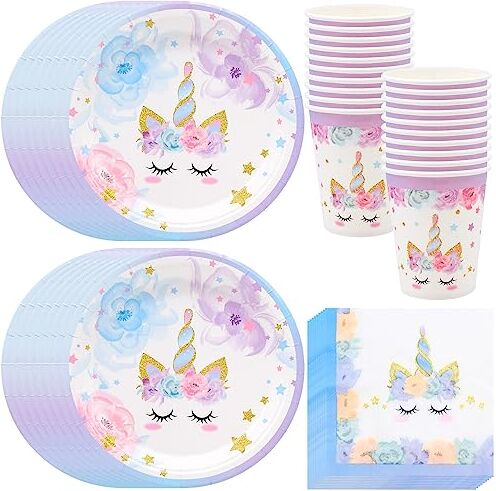 WSAMJIN 48 pezzi Unicorn Party Set, 16 ospiti Unicorn Birthday Tableware Kit Unicorn Party Supplies Birthday Decoration Set per Kids Birthday Party Baby Shower Wedding (Unicorn)