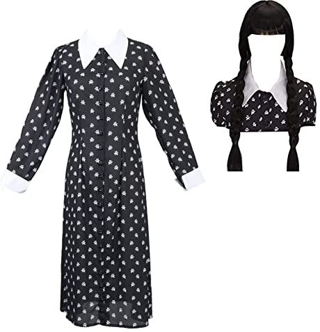 VersusModa Simile Mercoledì Vestito Carnevale Cosplay Costume Parrucca MERCOLEDI02 (Solo Parrucca)