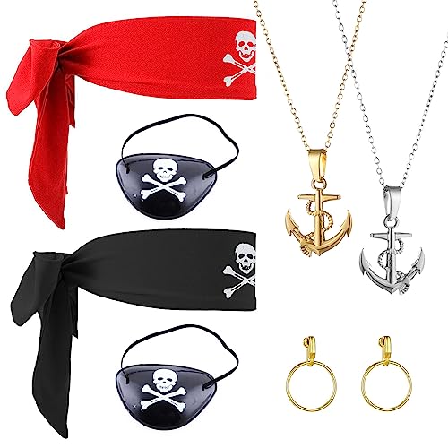 VIKSAUN 8 Pezzi Accessori Costume da Pirata, Kit Accessori Pirata, sciarpa a testa di pirata vintage, Bandana da Pirata, Benda da Pirata, Accessori Pirata per Carnevale Feste a Tema (8 Pezzi)