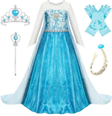 New front Frozen 2 Elsa Costume Costumi della Principessa Elsa Set da Principessa Abito delle Ragazze con Accessori Vestito della Principessa per Festa di Natale Carnevale