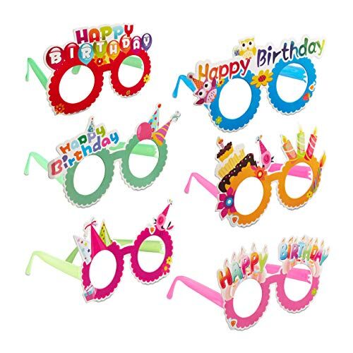 Relaxdays Occhiali da Festa “Happy Birthday”, Set da 6 pz, Divertenti, per Compleanno, per Adulti & Bambini, colorati Unisex, 10 x 17 x 13 cm,