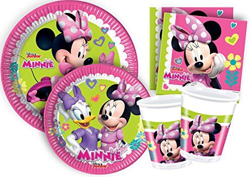 Ciao Kit Party Tavola Disney Minnie Happy Helpers per 8 persone (44 pezzi: 8 piatti carta Ø23cm, 8 piatti carta Ø20cm, 8 bicchieri plastica 200ml, 20 tovaglioli carta 33x33cm)