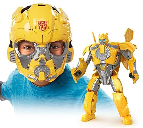 Transformers Maschera di Bumblebee Convertibile 2 in 1 Ispirata al Film Risveglio, per Bambini e Bambine dai 6 Anni in su, 22,5 cm