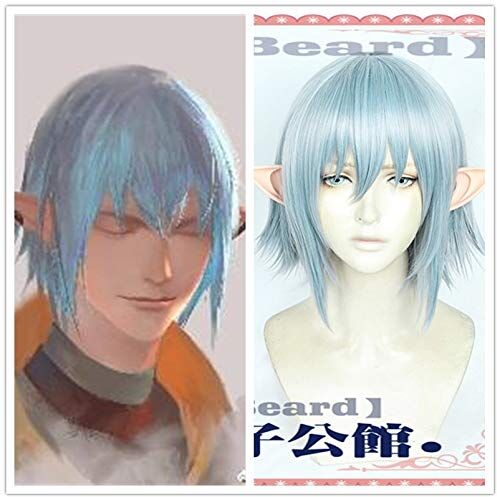 RONGYEDE Gioco Final Fantasy. FF14 XIV. Haurchefant Greystone Cosplay Parrucca Celeste, Parrucche sintetiche corte per Halloween Party Gioco di ruolo