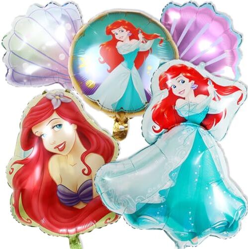 Huaxintoys Ariel Principesse Palloncino, 5 pezzi Palloncini Party Principesse, Sirena Forniture per Feste a Tema, Forniture per Palloncini Principessa, Sirena Palloncino per Compleanno Festa Decor